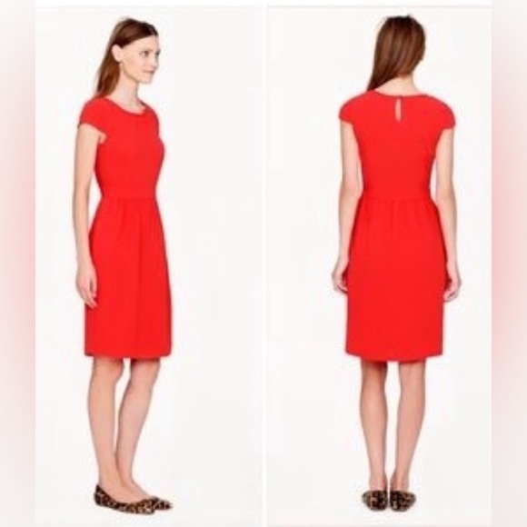 J. Crew red matte crepe cap sleeve lined dress defined waist keyhole back size 6 - Picture 1 of 12
